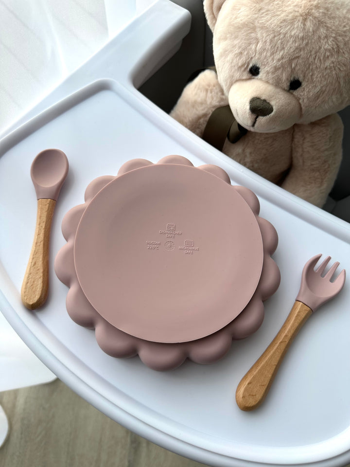 Silikoninė lėkštė su įrankiais BLUSH PINK LION