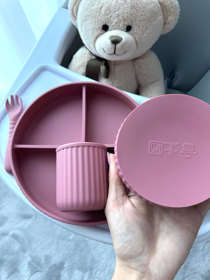 Žavingas silikoninių indų rinkinys PINK CHARM