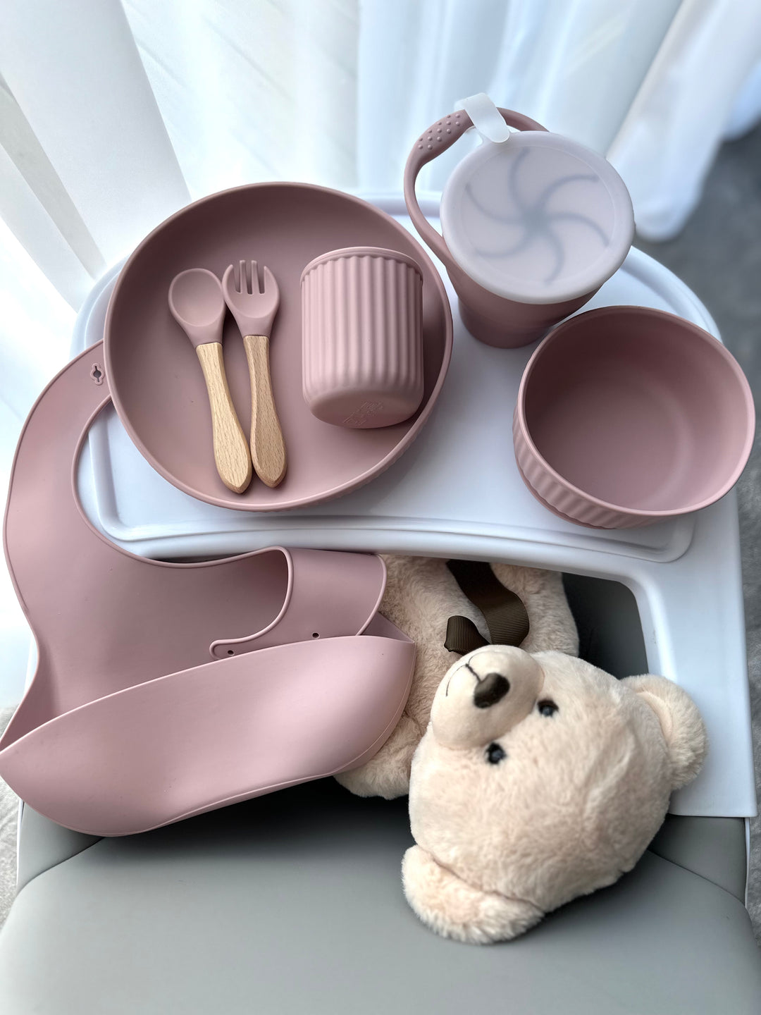 Silikoninis indų rinkinys primaitinimui STARTER SET ROSE PINK