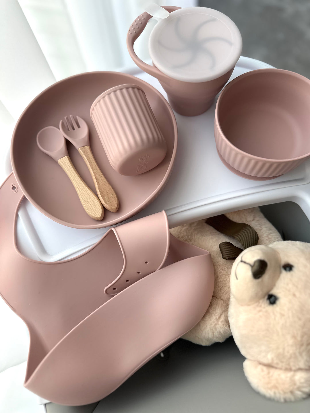 Silikoninis indų rinkinys primaitinimui STARTER SET ROSE PINK