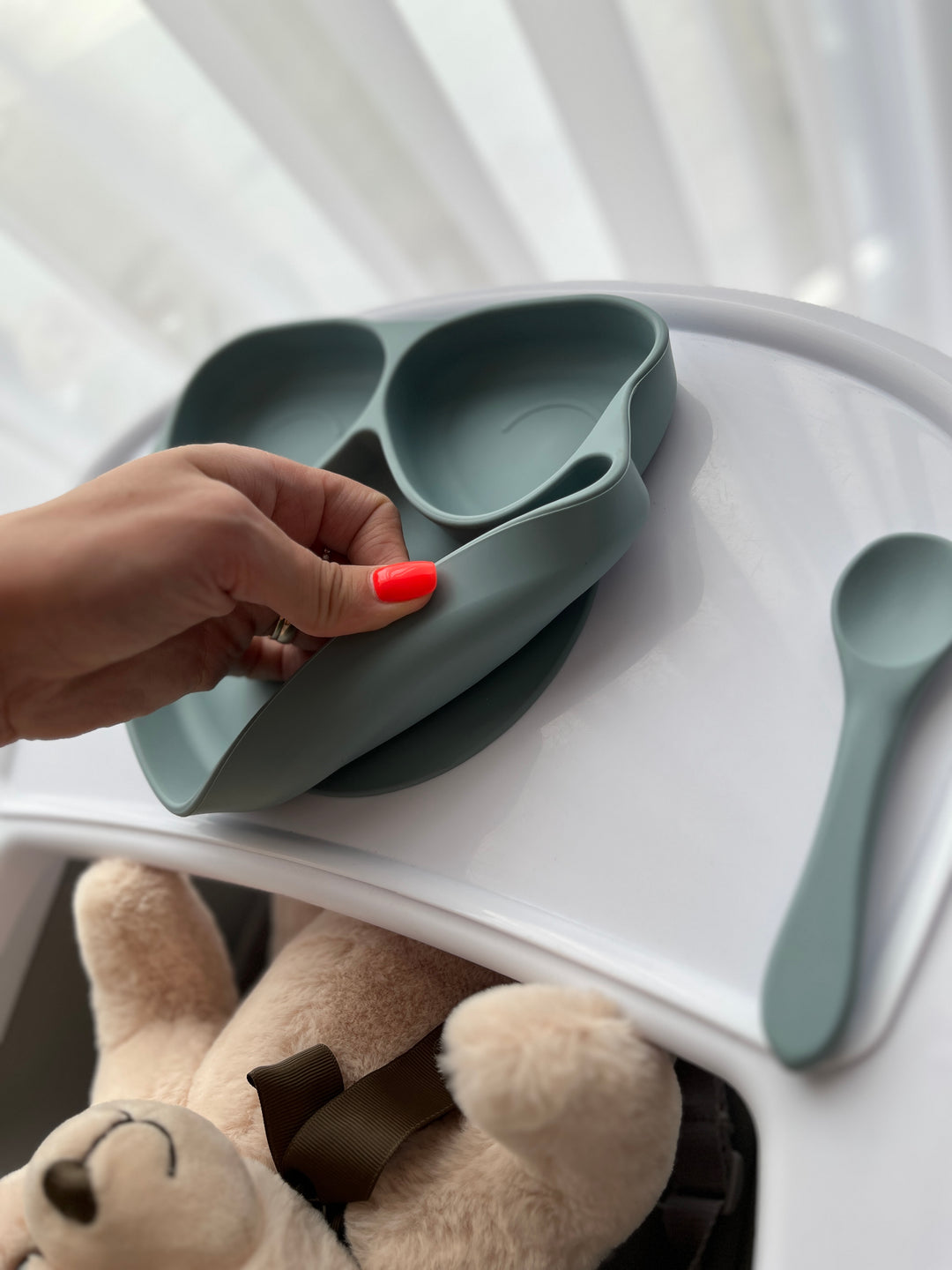Silikoninė lėkštė BLUE OWL su šaukšteliu
