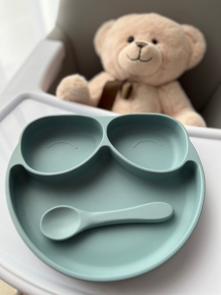 Silikoninė lėkštė BLUE OWL su šaukšteliu